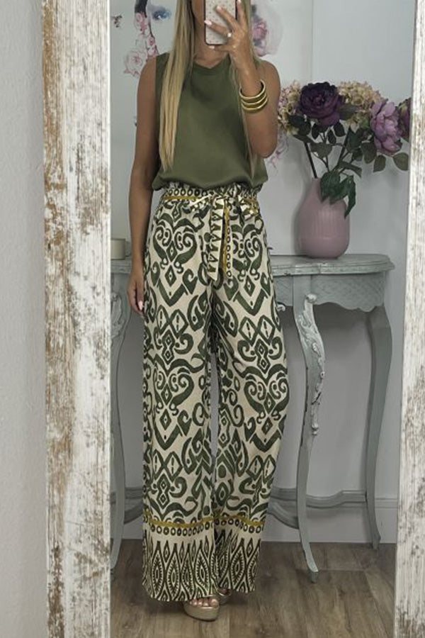 GALA waist tie ethnic totem pattern trousers