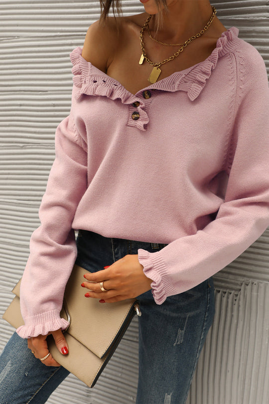 Pull en tricot à manches longues et à volants