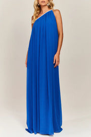 Elly One Shoulder Rhinestone Details Removable Belt A-line Maxi Dress