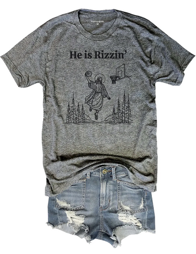 He ls Rizzin Funny Easter Jesus Playing Basketball Tee