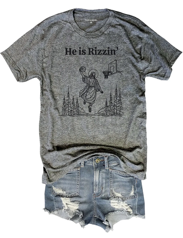 He ls Rizzin Funny Easter Jesus Playing Basketball Tee
