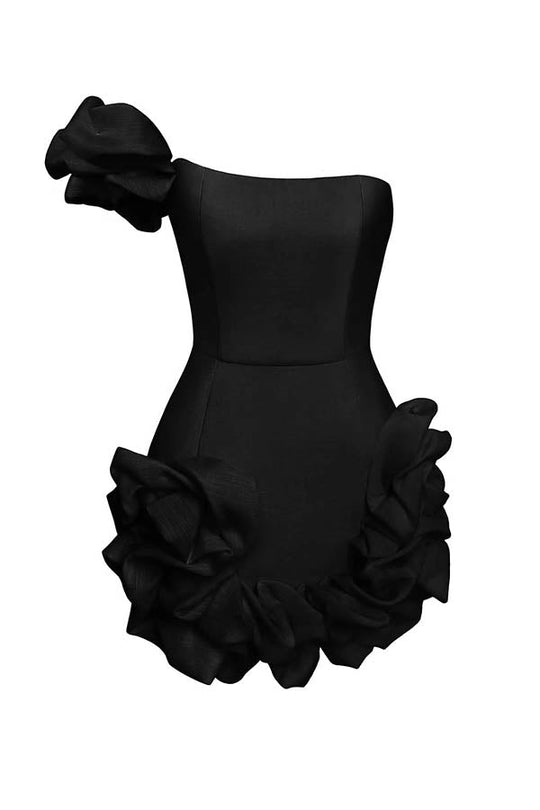 Delightful and Elegant Vibe Off Shoulder Flounce Bottom Mini Dress