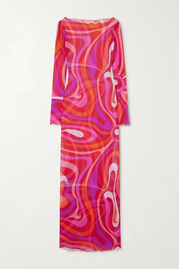 Junea Satin Polka Dot Unique Print Ring Halter Slit Midi Top and Elastic Waist Pocket Pants Set