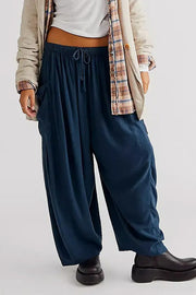 Cotton And Linen High-waist Pleated Wide Leg Casual Trousers