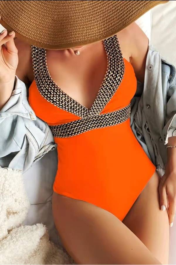 Bikini sexy à col en V et motif ondulé