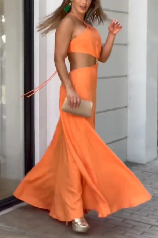 Robe longue sexy dos nu sans manches