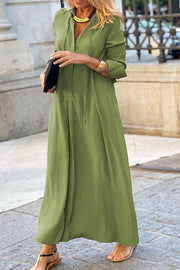 Solid Color Lapel Long Sleeve Simple Casual Long Shirt Dress