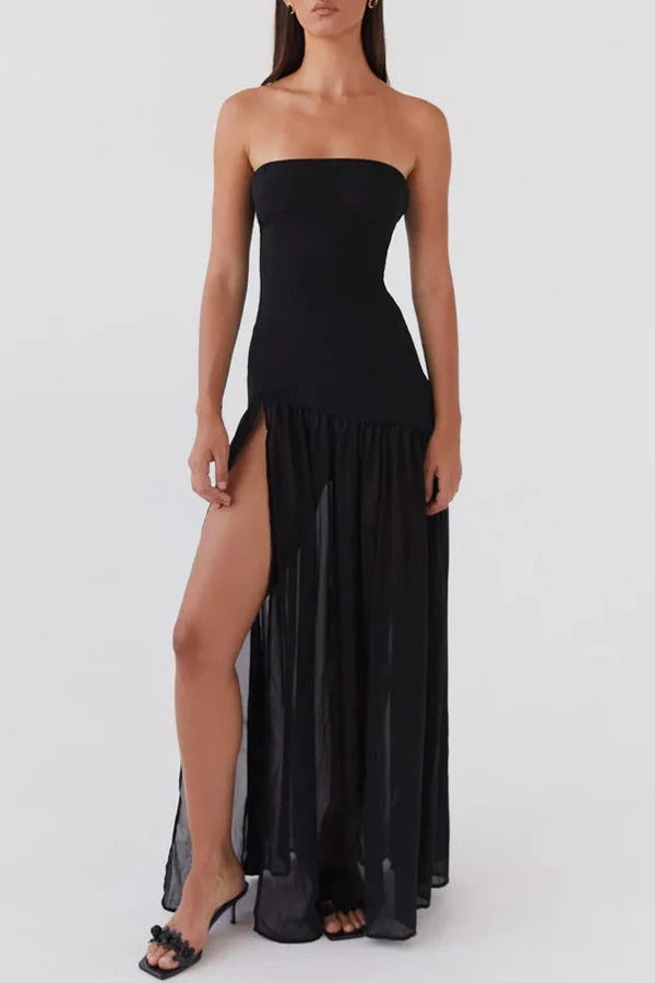 Robe longue bustier en mousseline semi-transparente patchwork Eden