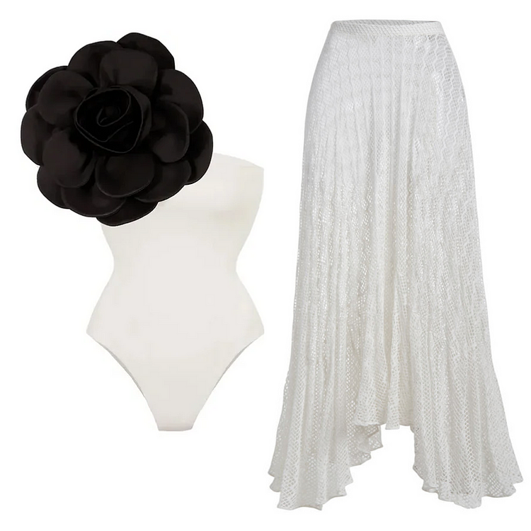 Maillot de bain une pièce et jupe/pantalon à fleurs 3D exagérées 