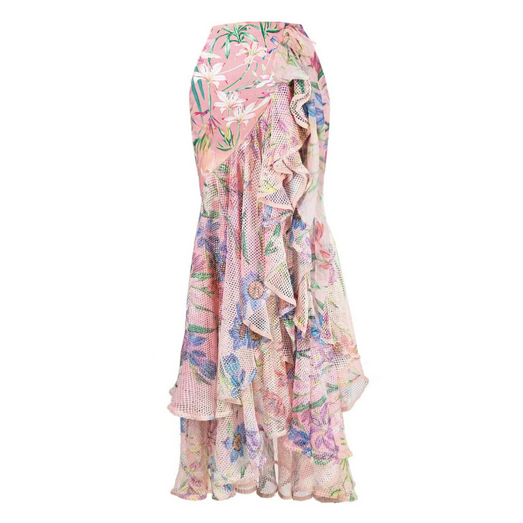 swimgirls Einteiliger Badeanzug mit V-Ausschnitt und Blumenmuster und Sarong aus Netzstoff 