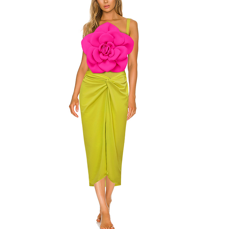 Maillot de bain une pièce et jupe à imprimé floral 3D 