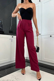 Business Needs Ruched Elastic Waist Pocketed Loose Pants