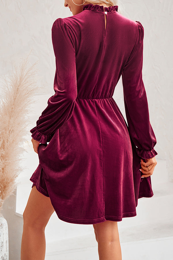 Turtleneck Long Sleeve Velvet Mini Dress