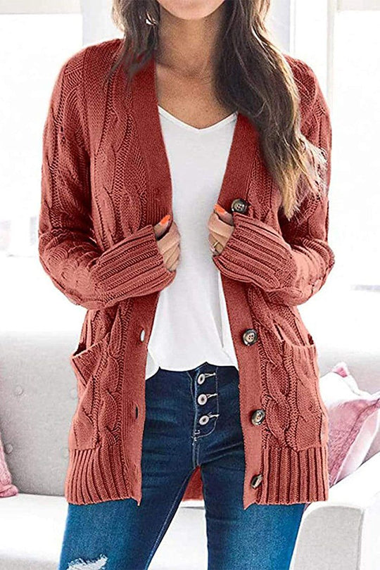Cardigan épais en tricot de couleur unie à boutons