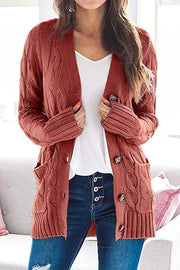 Knitted Solid Color Button Down Chunky Outwear Cardigan