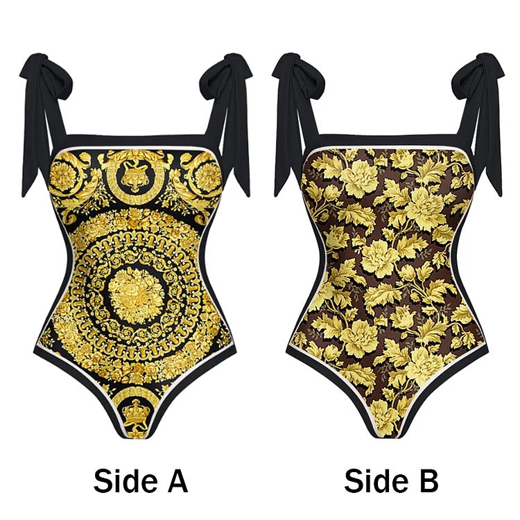 swimgirls Wendbarer Badeanzug mit Schleife und Schulterschnürung, einteilig, und Sarong 