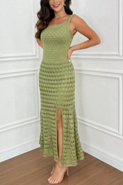 Stunning Gaze Knit Texture Ring Side Waist Cutout Stretch Maxi Dress