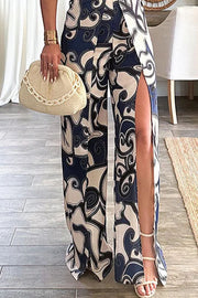 Date Night Mosaic Print Pocketed Strapless Wide Leg Jumpsuit