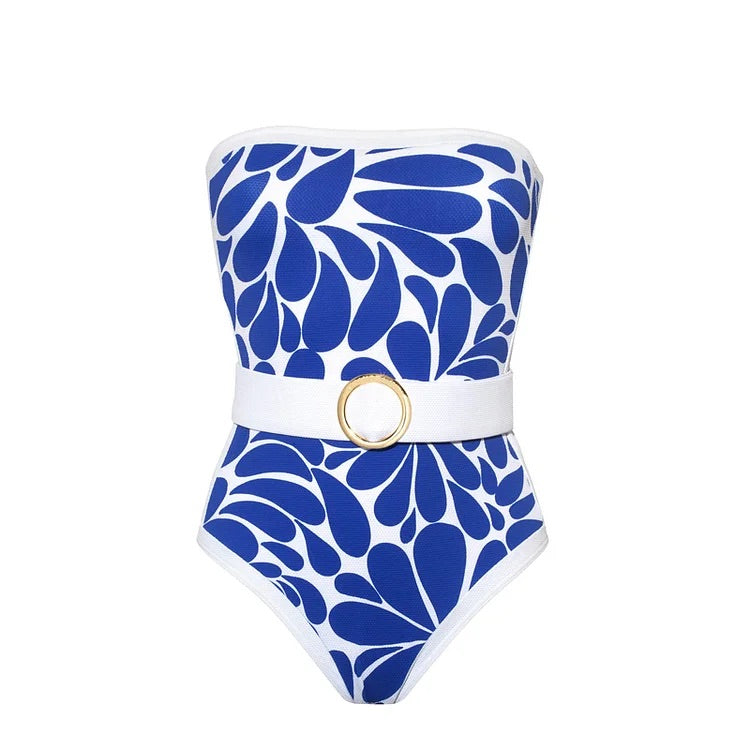 Maillot de bain une pièce imprimé bandeau avec ceinture et cache-maillot 