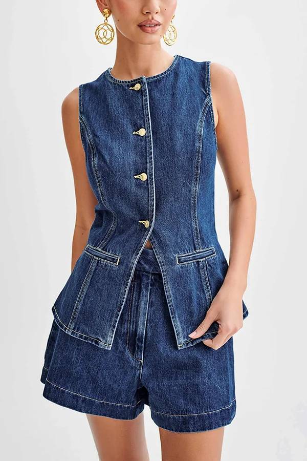 Short taille haute en denim Abel coupe décontractée