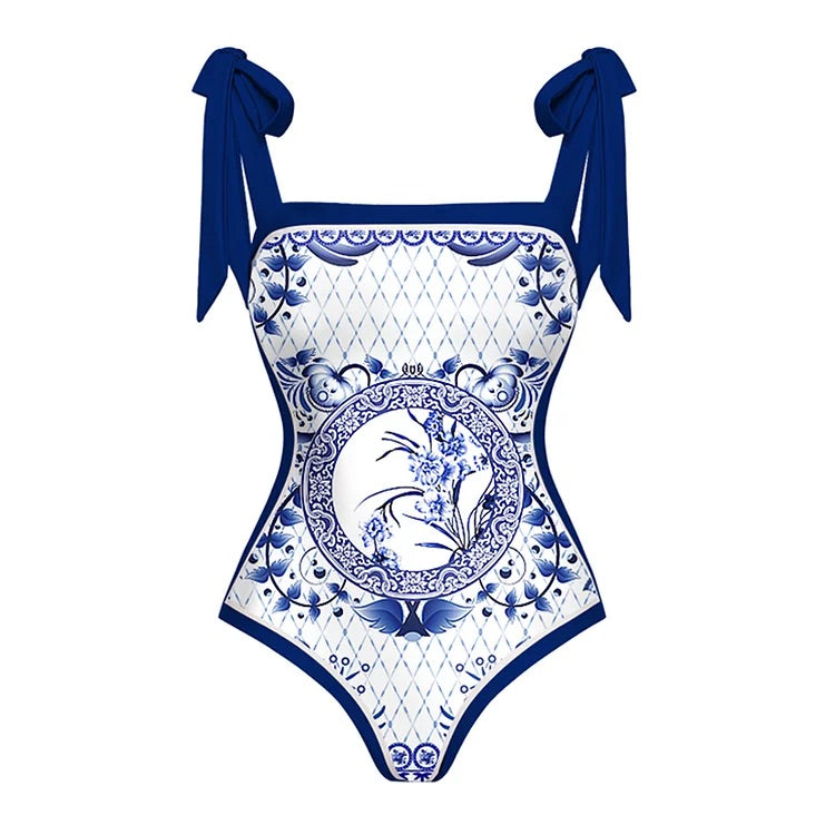 swimgirls Wendbarer Badeanzug mit Schleife und Schulterschnürung, einteilig, und Sarong 