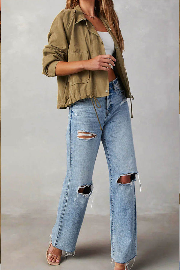 Veste midi à revers à carreaux brossés, plusieurs boutons et deux poches 