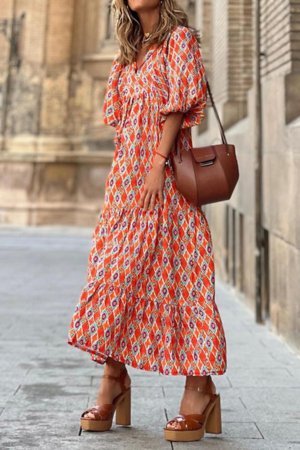 Short Sleeve Midi Bohemian Dress