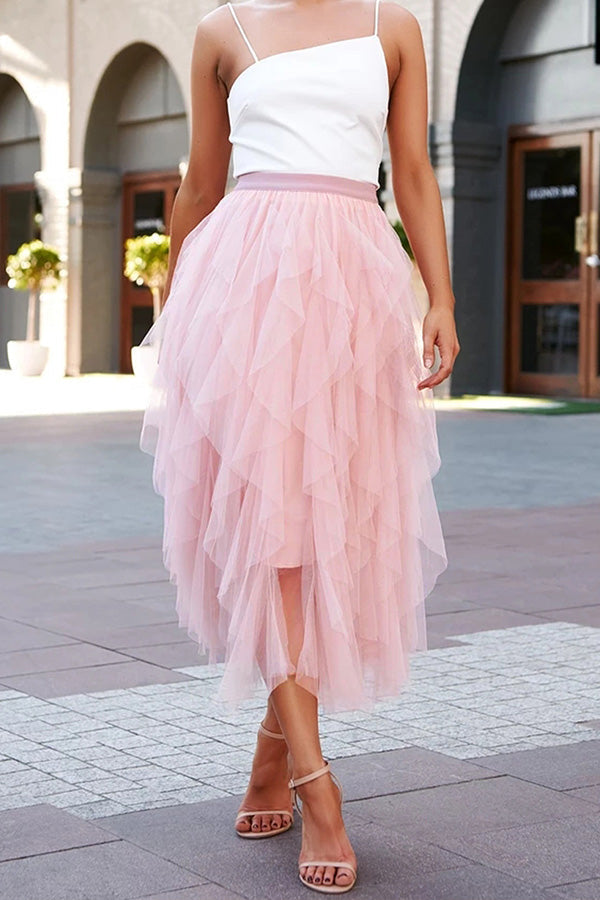 Jupe amincissante taille haute en maille bouffante de couleur unie à la mode