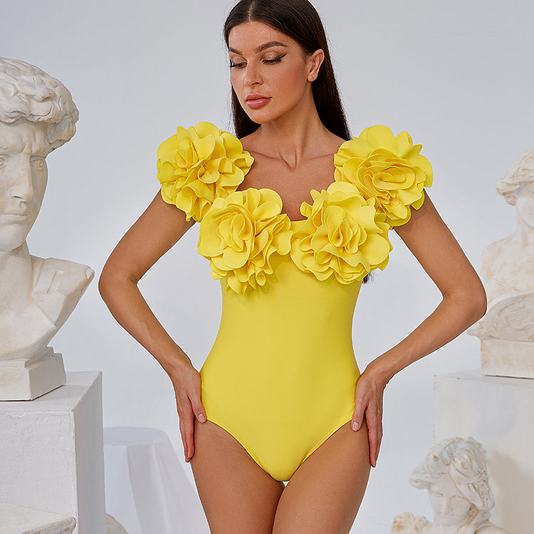3D Flowers Decor Swimsuit and Skirt