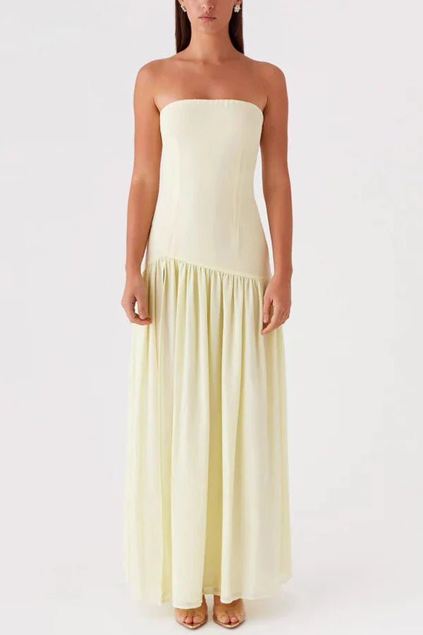 Robe longue bustier en mousseline semi-transparente patchwork Eden