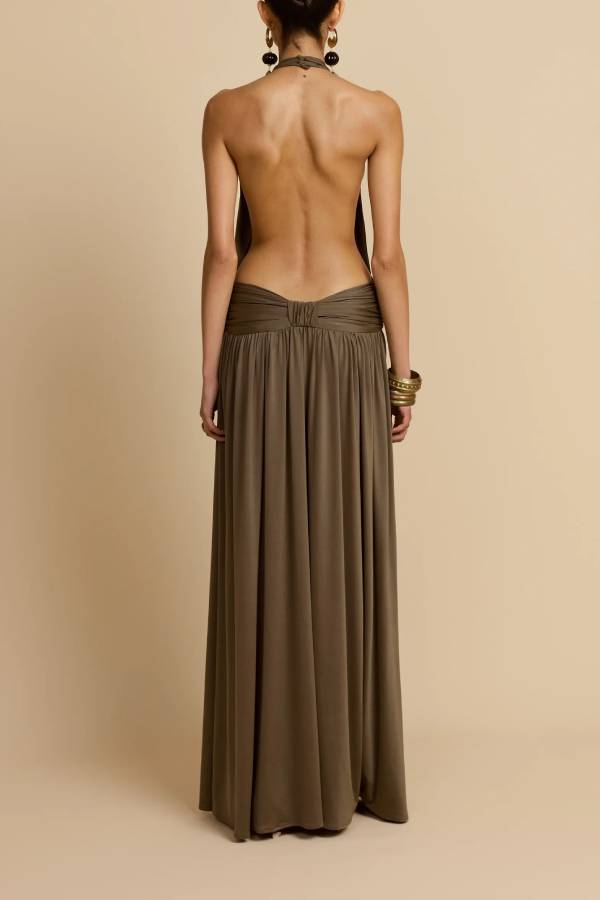 Confident Moments Halter Neck Ruched Waist Backless Maxi Dress