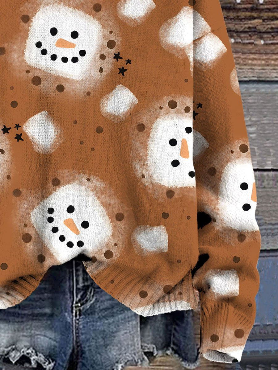 Christmas Marshmallow Snowman Art Print Knit Pullover Sweater