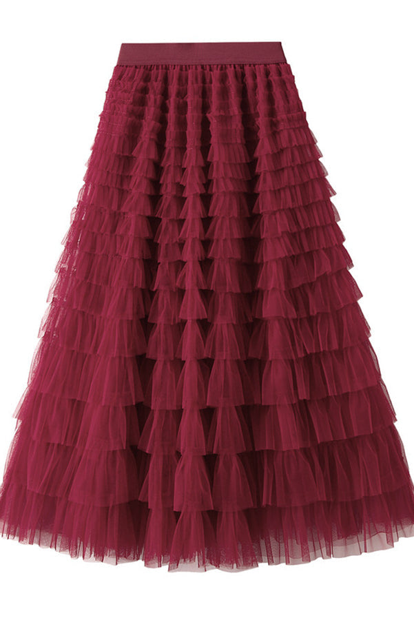 Jupe longue en tulle à taille élastique et à volants Soyez votre propre reine de la ville