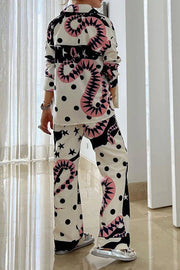 El Paraiso Creative Printed Oversize Pocket Shirt and Wide Leg Pants Set