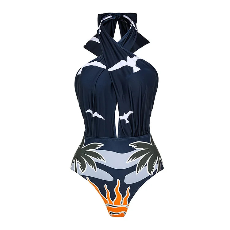 Maillot de bain une pièce à lacets et imprimé licou et jupe 