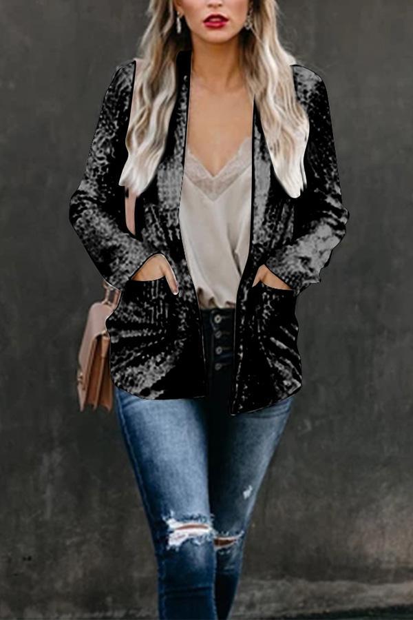 Langärmliger Blazer mit Paillettenrevers