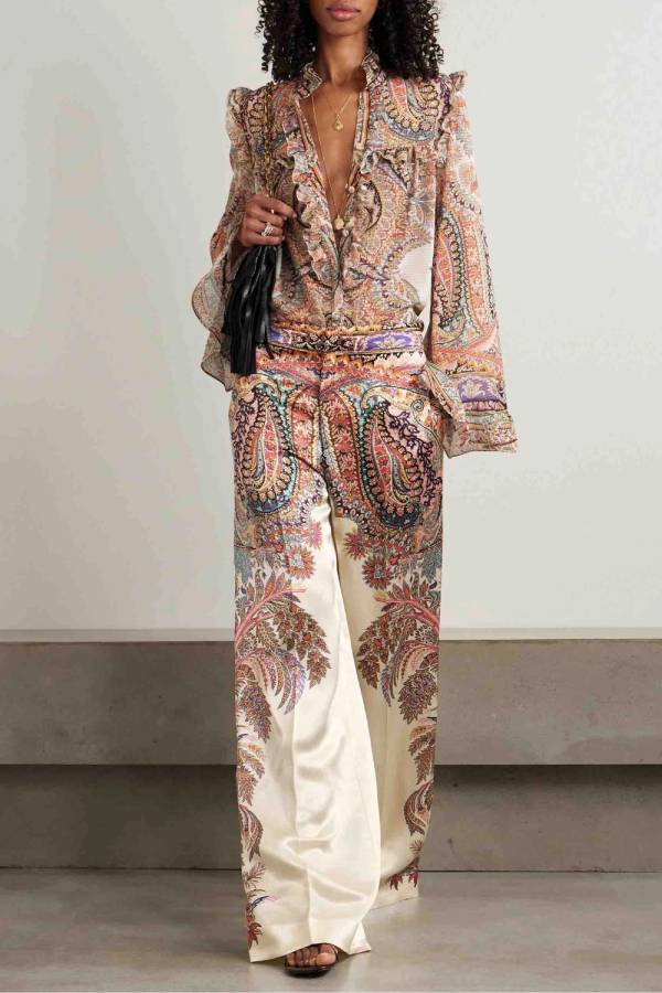 Exquisite Vintage Paisley Print Ruffled Shirt