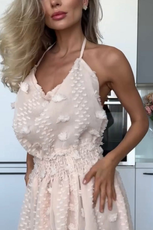 Robe longue fendue dos nu à taille élastique et broderie florale Gloria