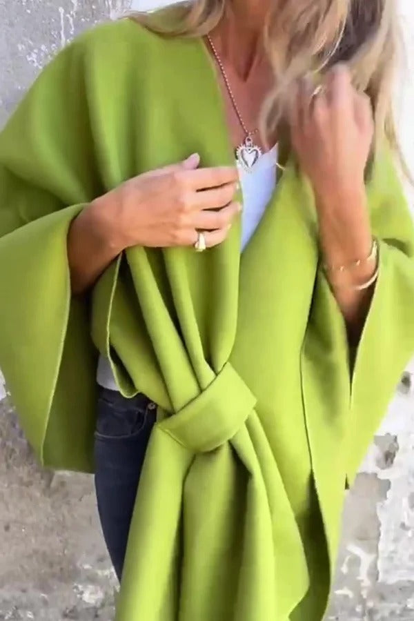 Einfarbige, lockere Cape-Jacke mit V-Ausschnitt