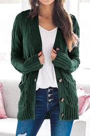 Knitted Solid Color Button Down Chunky Outwear Cardigan