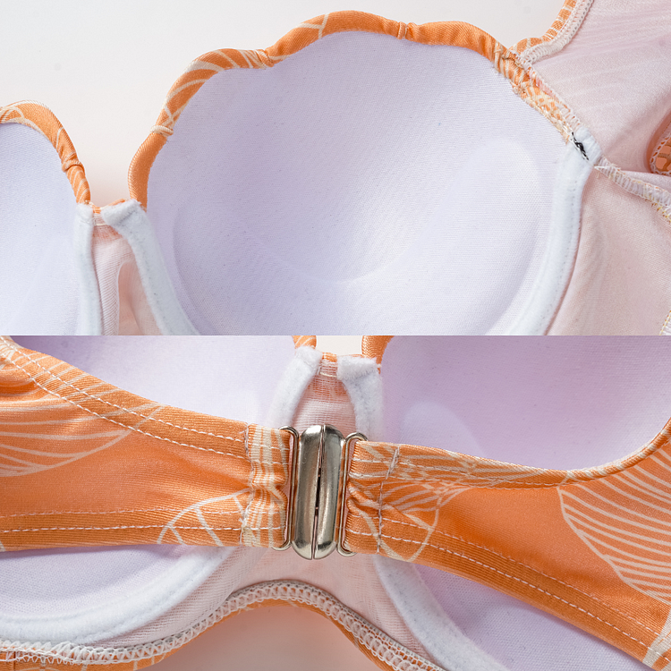 Maillot de bain bikini à manches longues et jupe à imprimé coquillage 