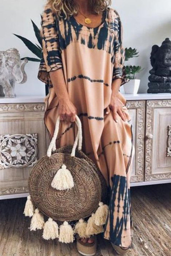 Loose round neck printed maxi dress