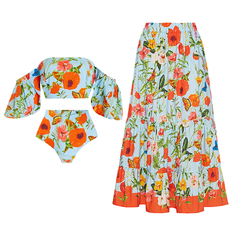 Maillot de bain et jupe bikini à imprimé floral 