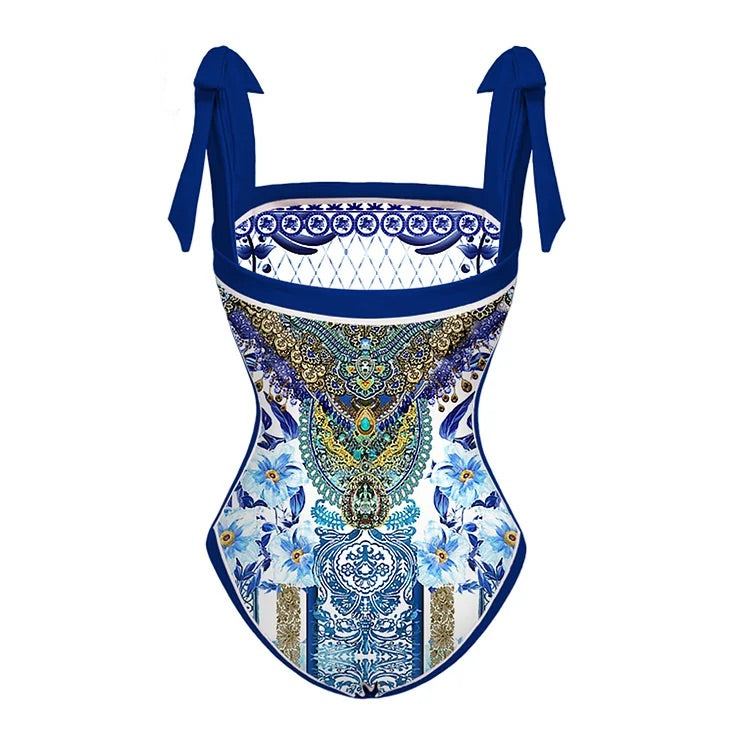 swimgirls Wendbarer Badeanzug mit Schleife und Schulterschnürung, einteilig, und Sarong 