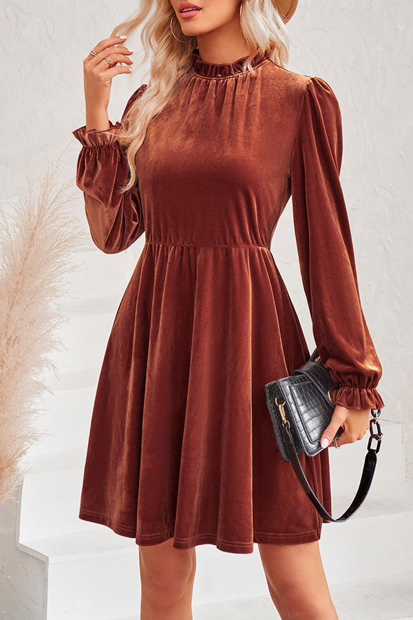 Turtleneck Long Sleeve Velvet Mini Dress