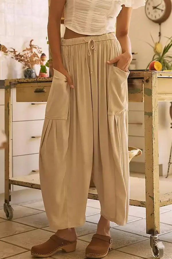 Cotton And Linen High-waist Pleated Wide Leg Casual Trousers