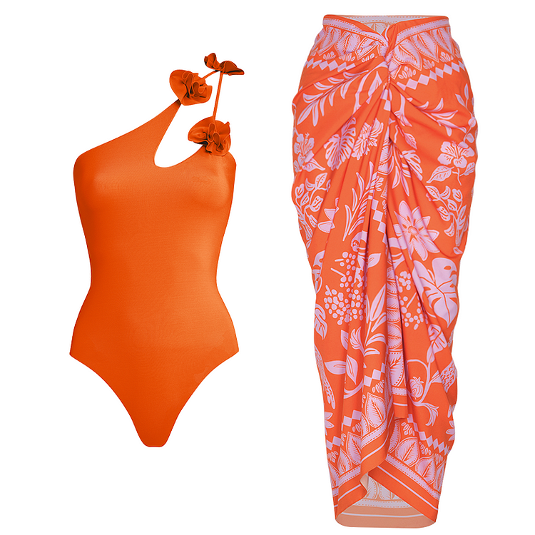 3D Flower One Piece Swimsuit and Sarong
