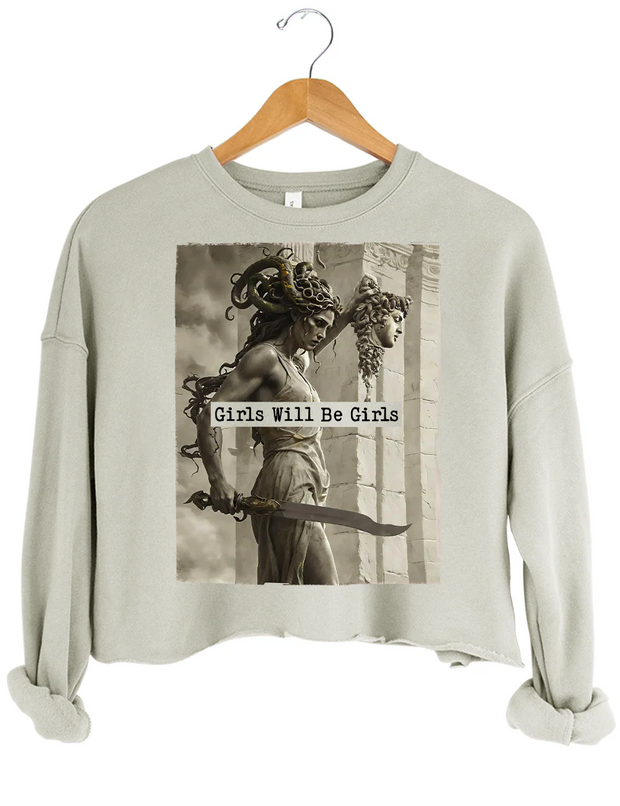Medusa With The Head Of Perseus Crop Sweatshirt