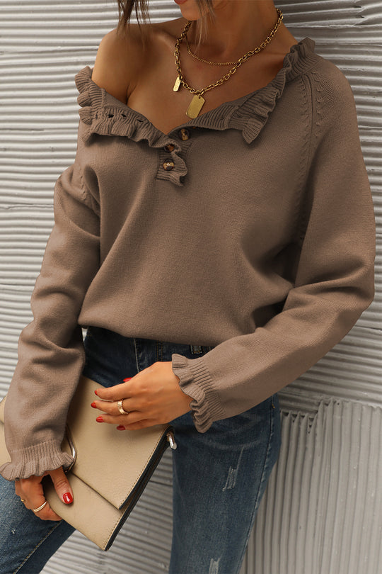 Pull en tricot à manches longues et à volants