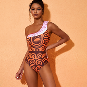 One Shoulder Printed One Piece Swimsuit and Sarong